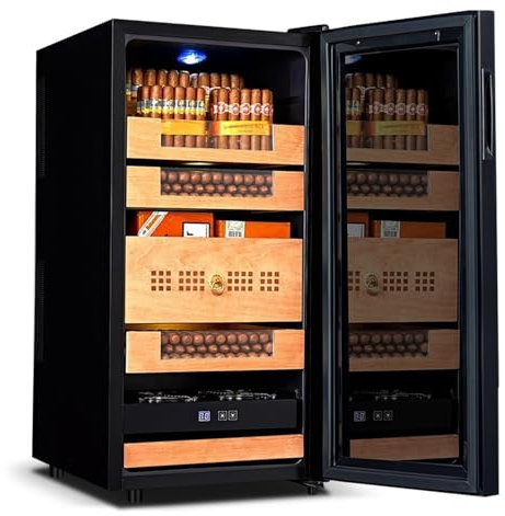 Luxury Touch Control Cigar Cabinet | Large Cigar Humidor Box with Hygrometer and Humidifier | 4-Layer Cedar Wooden Cigar Shelves | LCD Temperature Display | Premium Cigar Storage Organizer