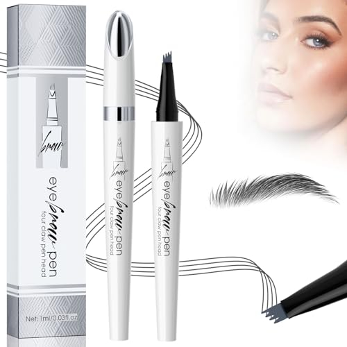 2024 Neu Magischer Wasserdichter Augenbrauenstift, 3D Mikro Augenbrauenstift mit 4 Gabelspitze Applikator, Wasserfester Eyebrow Pencil Erzeugt mühelos natürlich aussehende Brauen (3#-Grau)