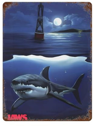 YXWOYNHY Filmposter Jaws, Wanddekoration, Kunst, Metallblechposter, moderne Heimdekoration, Kunst, Metallposter, Hausbar, Laden, Dekorationen, Vintage-Schild, Geschenk, 39,9 x 30 cm