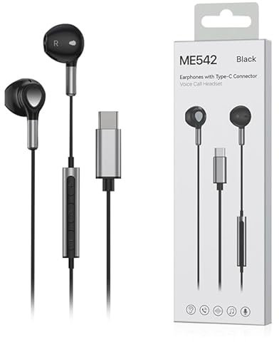 USB C Headphones,Type C In-Ear Headphones wired Built in Mic Volume Control Hifi Stereo Earbud Earphones For iPhone 15 Pro Max Plus Samsung Galaxy S23 Ultra S22 S21 FE S20 Z Flip 3 Fold 4 (BLACK)