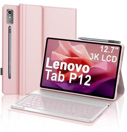 SENGBIRCH Funda Con Teclado Español Ñ Bluetooth Inalámbrico Desmontable Para Lenovo Tab P12 12.7 TB370FU 2023, Lavanda