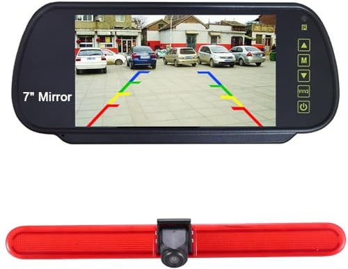 【7'' LCD Rückspiegel+ Rückfahrkamera Transporter】im 3. Bremsleuchte Rückfahrkamera Bremsleuchte Rückfahrsystem Ersatz für VW T5 Multivan Caravelle Hochdach/T6 mit Hochdach/T5 Camper