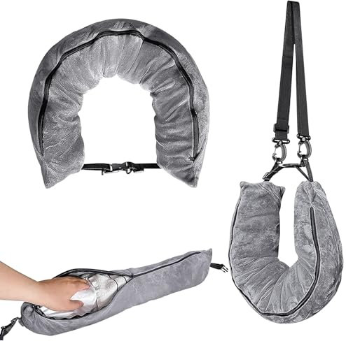 NIXRET Stuffable Neck Pillow for Travel, Travel Pillows Stuffable with Clothes, Travel neck pillows With Adjustable Straps, Soft Neck Pillow Fillable Go Travel for Essentials Extra Luggage (Grey)