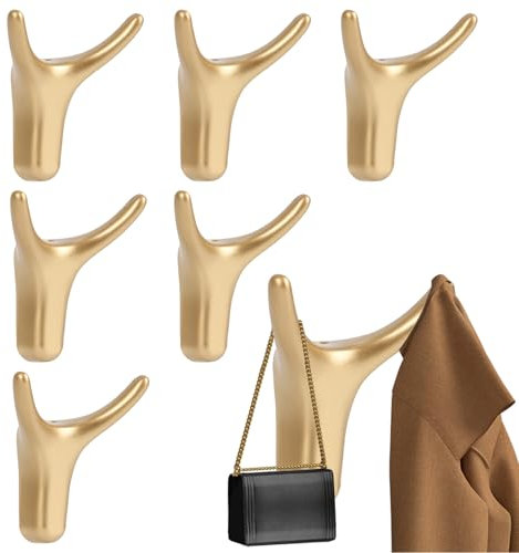 DAIRYCOF Lot de 6 crochets muraux doubles en métal doré pour porte-manteau, porte-manteau, porte-manteau, charge lourde, à visser, pour garde-robe, cuisine, salle de bain, chambre d'enfant