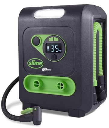 Slime 40085 Tire Inflator, Cordless, Multi-Purpose, Portable Air Compressor Pump, Auto Shut-Off, Lithium Ion Battery and LED Light, Rechargeable, 6 min inflation