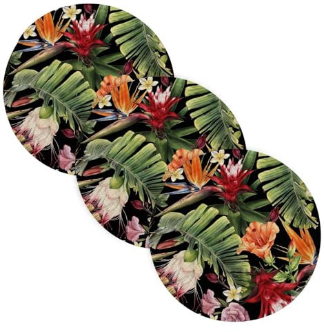 Watercolor Tropical Flowers 3 Pcs Extra Large Trivet for Crock Pot Absorb Water Hot Pads for Hot Dishes Kitchen Pan Protector Cotton Thread Weave