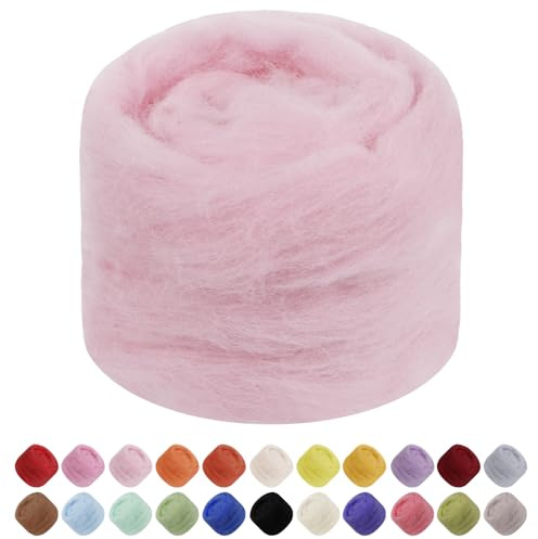 Uiopa Filzwolle, 50g Filzwolle Trockenfilzen Weiche Märchenwolle zum Filzen, Dickes Garn Filzwolle Nassfilzen Filz Wolle Rosa für Filzprojekte, DIY-Handwerk