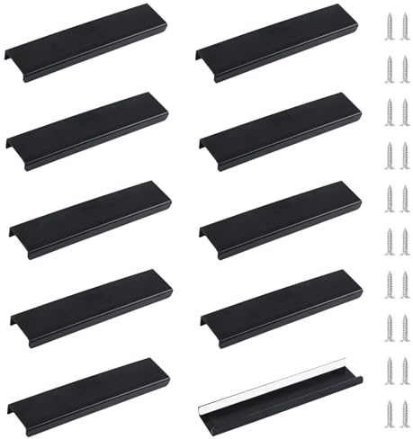 MOROBOR Fingerkantengriff, selbstklebend, für Schrank, Schublade, rechtwinklig, Kunststoff, unsichtbar, für Küche, Schlafzimmer, Wohnzimmer, 14,5 cm, Schwarz, 10 Stück