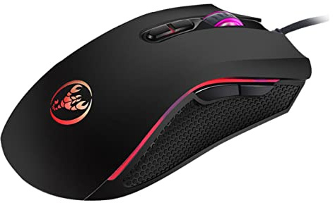 Angoily Souris Gaming Filaire Noire Éclairage LED, Design Ergonomique Confortable, Dpi Réglable 1200 à 3200, pour Jeux et Usage à Domicile