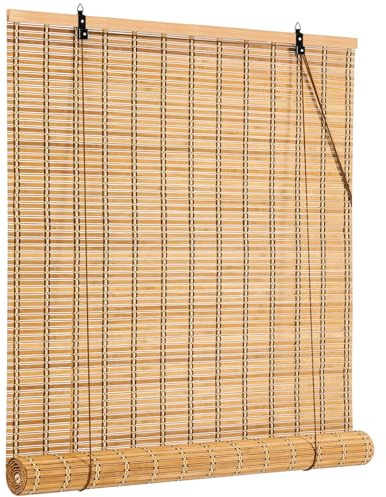 IMSGVIFO 72x72 Inch Bamboo Blinds for Interior Windows, UV Protection Roman Bamboo Curtains, Light Filtering & Easy to Install Roller Shades Window Shades for Patio Indoor Outdoor, Carbonized