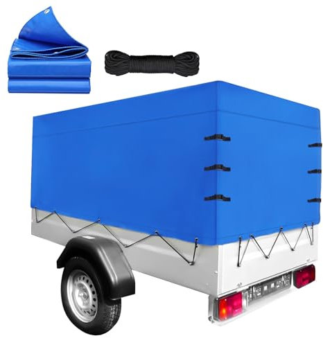 Lona para remolque, 210 x 114 cm, incluye cuerda, lona plana para remolques, de PVC, para 750 kg de suspensión de coches, lona impermeable, cubierta para remolque (azul)