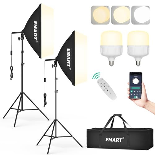 EMART Softbox Fotostudio Set 50 x 70cm, Soft Box Beleuchtung 2 x 50W 3000-6000K LED Studio Licht Kit für Studio Porträts,Video, Fotografie