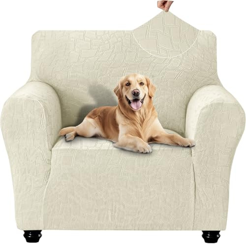 Ystyle Stretch Sofa Überzug mit Armlehne 1 Sitzer, Beige | Waschbar Sofabezug , Couch Überzug Kratzfest, Sofaschoner rutschfest, Couch Cover für Katze Hunde, Sofa Cover