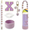 Silicone Boot Cute Monogram Set Compatible with Owala Water Bottle 32 oz - Perfect Letter Owala Accessories for Owala Tumbler, Owala Free Sip, Pink Owala, Black Owala, owala coffee tumbler (Purple, X)