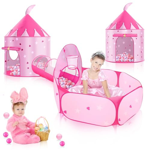HOTUT Kinder Spielzelt mit Tunnel, Bällebad, 3 in 1 Pop-Up Zelt Kinder mit Krabbel Tunnel (ohne Bälle), kinderzelt für Indoor und Outdoor, Faltbar Spiel Haus für Kleinkinder Garten Camping