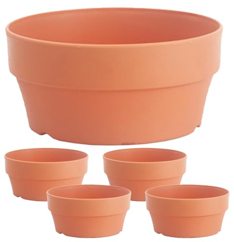 Runder Blumentopf aus Kunststoff, 5 Stück-pack, Orange für Sukkulenten | Abflussloch, für Innen und Außenbereich, Passend für Kleine Pflanzen, Dekorativ im Garten
