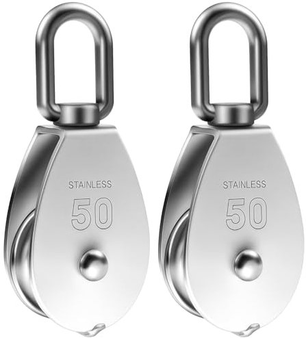 Carrucola M50 in acciaio inox, confezione da 2 con gancio girevole ad occhiello, grado 304, ruota singola resistente per asta portabandiera e sistemi a cavo