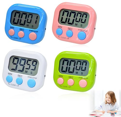 Kitchen Timer, 4Pcs Digital Timer Magnetic Loud Alarm Visual Timers Cooking Timer Clock for Kids Children Adult, Egg Timer for Kitchen Cooking Classroom Gym Study Teeth Cleaning