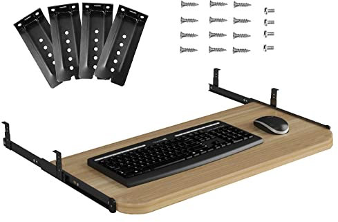Adjustable Wooden Keyboard Drawer Tray with Mouse Storage Under Desk Installation Ergonomic Computer Armrest Black 54x27cm - Enhance Workspace nization