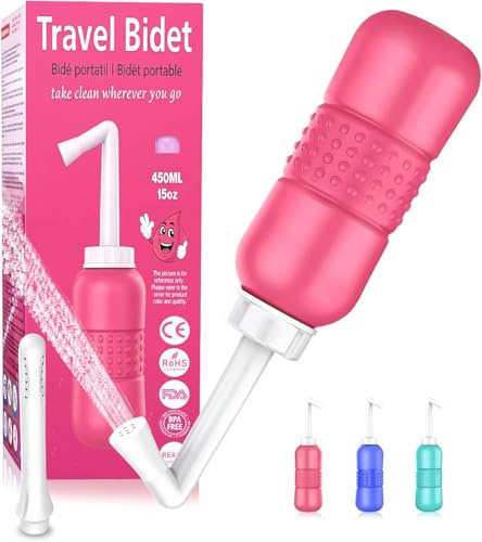 Podusche Bidet 450 ml - Bidet Handbrause mit 2 Düsen für Analdusche, Vaginal Dusche intimdusche, Portable Bidet Postpartale Pflege für Frauen, Baby, Mobiles Bidet für Travel Camping Dusche(Rosa)
