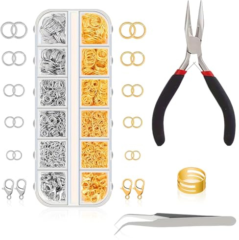 Flintronic Jump Ringe Spaltringe, Metall Sprungringe Set mit Biegeringzange, 4/5/6/8/10mm Biegeringe, Ketten Verschlüsse, Schmuckverschluss, DIY Spaltringe Schmuckherstellung für Halskette Armbänder