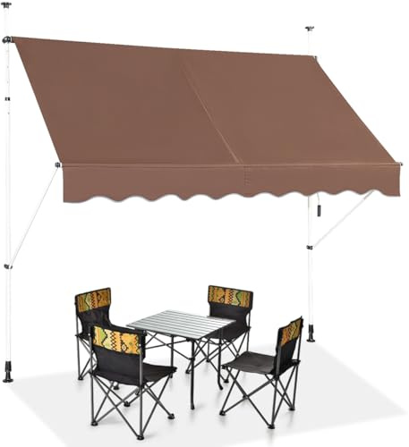GOPLUS Klemmmarkise Balkon, Terrassenmarkise Balkonmarkise Sonnenschutz ohne Bohren, UV-beständig höhenverstellbar, Sonnenmarkise mit Handkurbel, Metall & Oxford, Einziehbar (200cm,Braun)