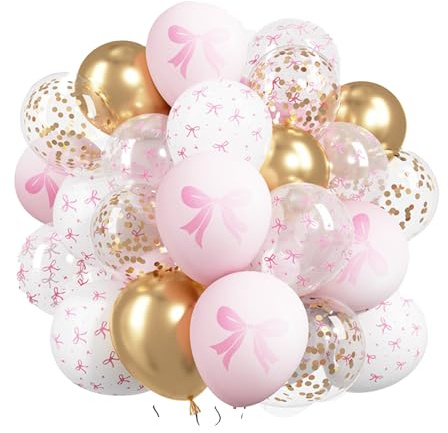 Set di 30 palloncini rosa e oro per feste, 20 cm, design a fiocco con coriandoli