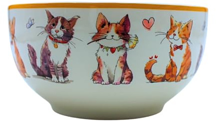 Dekohelden24 Bol à fruits, bol à céréales, bol à soupe, bol en porcelaine, saladier, bol design chat, bol en porcelaine avec motif chat, bol en porcelaine avec motif chat, L/l/H 12 x 12 x 7 cm.