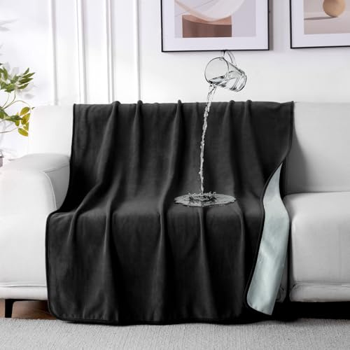 QIYI Reversible Waterproof Blanket for Bed/Sofa, 102x153cm, Black/Grey | Leakproof Pet Dog Cat Throw Blanket, Stain Resistant Water Resistant Sofa Cover, Washable Picnic Blanket for Camping