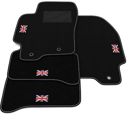 Auto-Fußmatten-Set kompatibel mit Jaguar X-Type 2001-2009 | Maßgeschneiderte Teppichmatten, UK-Flagge, maßgeschneiderte Autoteppiche