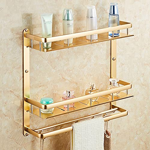 MEVZHH Europäischer Stil Antikd Schwimmendes Badezimmer Regal Doppelraum Alumiwand Montierte Dusche Caddy & Handtücher Rack Platzsparende Lagerlösu(50Cm)/40 cm