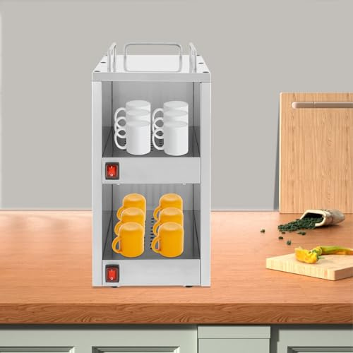 GIDRLL Profi Gastro Edelstahl Tassenwärmer Schrank mit doppelstöckige Heizfächer, Tellerwärmer Elektrisch Wärmeschrank Heiße Theke Warmhaltevitrine für Gastronomie, 25 * 32 * 55.5cm