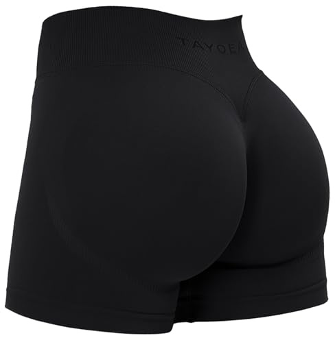 TAYOEA Sport Shorts Invisible Scrunch Butt Shorts Damen Nahtlose Push Up Kurze Gym Yoga Shorts Workout Radlerhose Damen Schwarz,S