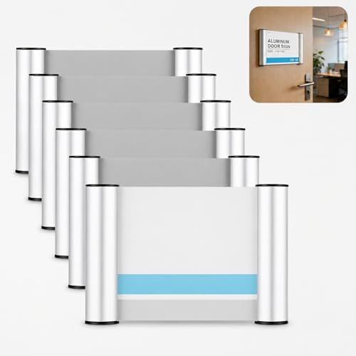 6 Stück Türschild Büro A6 Türschilder Selbstklebend Ohne Bohren, 148x105mm | Aluminium Klare Abdeckung Namensschilder A6 Türschild für Büro Zuhause Veranstaltungen, Selbstklebend oder zum Anschrauben
