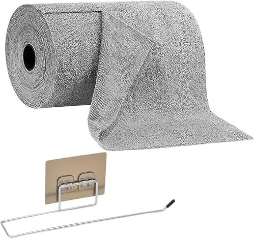 Dexpally 50 Piezas Bayetas Microfibra Rollo de Paño de Microfibra Paños de Limpieza Rasgables Trapos Reutilizables sin Pelusas Reutilizables y Sin Pelusas Paños (25 x 25cm, Gris)