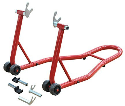 HOMCOM Béquille Moto pour Roue arrière charge150 kg, béquille d'atelier avec fourches en U et en L réglables, Support de Roue en Acier lève-Moto réparation Entretien Domicile, Rouge