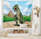 ABAKUHAUS Dinosaurier Wandteppich, T-Rex Aktiver Vulkan aus Weiches Mikrofaser Stoff Waschbar ohne Verblassen Digitaldruck, 150 x 110 cm, Hellbraun Hellblau