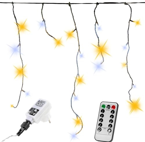 VOLTRONIC Eisregen Lichterkette, innen und außen, IP44, Größen- und Farbwahl, 400 LEDs, warmweiß/kaltweiß, Fernbedienung