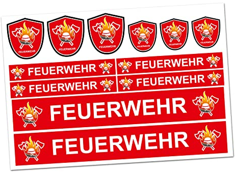 Finest Folia 6 x Feuerwehr Aufkleber Sticker für Auto Boot Caravan Bus Bike Fahrrad Dreirad Rutschauto Spielauto Modellbau Helm RC Car Plakette (R023 Rot)