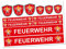 Finest Folia 6 x Feuerwehr Aufkleber Sticker für Auto Boot Caravan Bus Bike Fahrrad Dreirad Rutschauto Spielauto Modellbau Helm RC Car Plakette (R023 Rot)