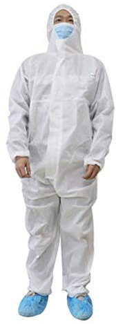 Tuta di protezione chimica con cappuccio bianco per chimiche e biologiche in tessuto non tessuto SMS (L, White)