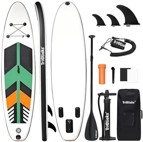 Triclicks 10.6ft/10ft Stand Up Paddle Boards Inflatable SUP Board Surfboard-Beginner's Kit, Adjustable Paddle, Air Pump With Pressure Guage, Fin, Repair Kit, Premium Leash, Rucksack (Style 13, 10ft)
