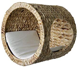 Lycce Luxuriöse Katzen-Wandhöhle Alba aus Wasserhyazinthe, 32x28x32cm, inkl. Liegekissen - Platzsparend & Dekorativ