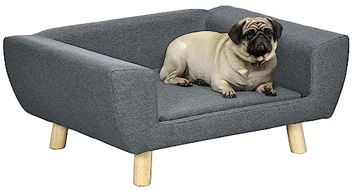 PawHut Canapé Chien lit pour Chien Design scandinave Coussin Moelleux Pieds Bois Massif dim. 87 x 61 x 36 cm Polyester Gris