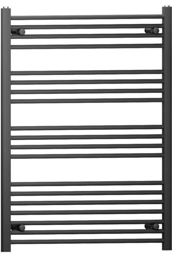 Myhomeware 800mm Wide Black Flat Heated Bathroom Towel Rail Radiator For Central Heating Elegant Designer UK (Alyssa 800 / 1000mm Black)