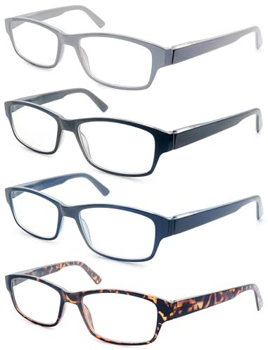 HEEYYOK Lesebrille Herren Groß Rechteckig Brillen Für Leser Herren +1.25 mit Großen Köpfen Stabiler Rahmen Komfortable&Weit Passform 4 Pack