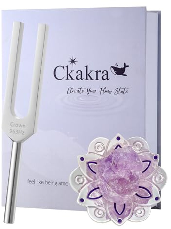 Ckakra Solfeggio Frequencies Tuning Fork with Crystal Kit,Solfeggio Energy Tuners,963hz Crown Chakra,Natural Amethyst,Meditation Gifts for Women,Shiny Silver