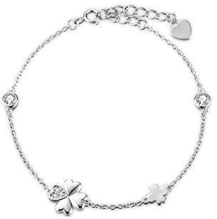 E 925 Sterling Silber Armband mit vier Kleeblättern für Frauen Mädchen, zierliches hypoallergenes Damen Armbänder