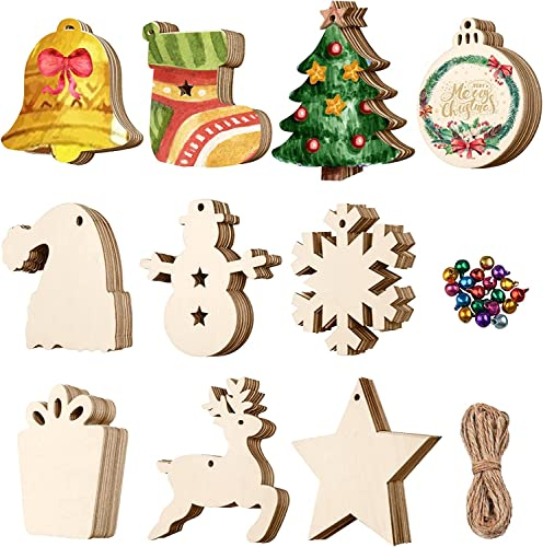 COVACURE 100 PCS Basteln Weihnachten Bastelset Weihnachten Deko, Weihnachtsdeko Holz Christbaumschmuck Weihnachtsbaumschmuck