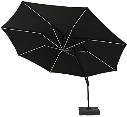 Royalcraft 3.5m Deluxe Solar LED Round Cantilever Parasol Grey + 100kg base